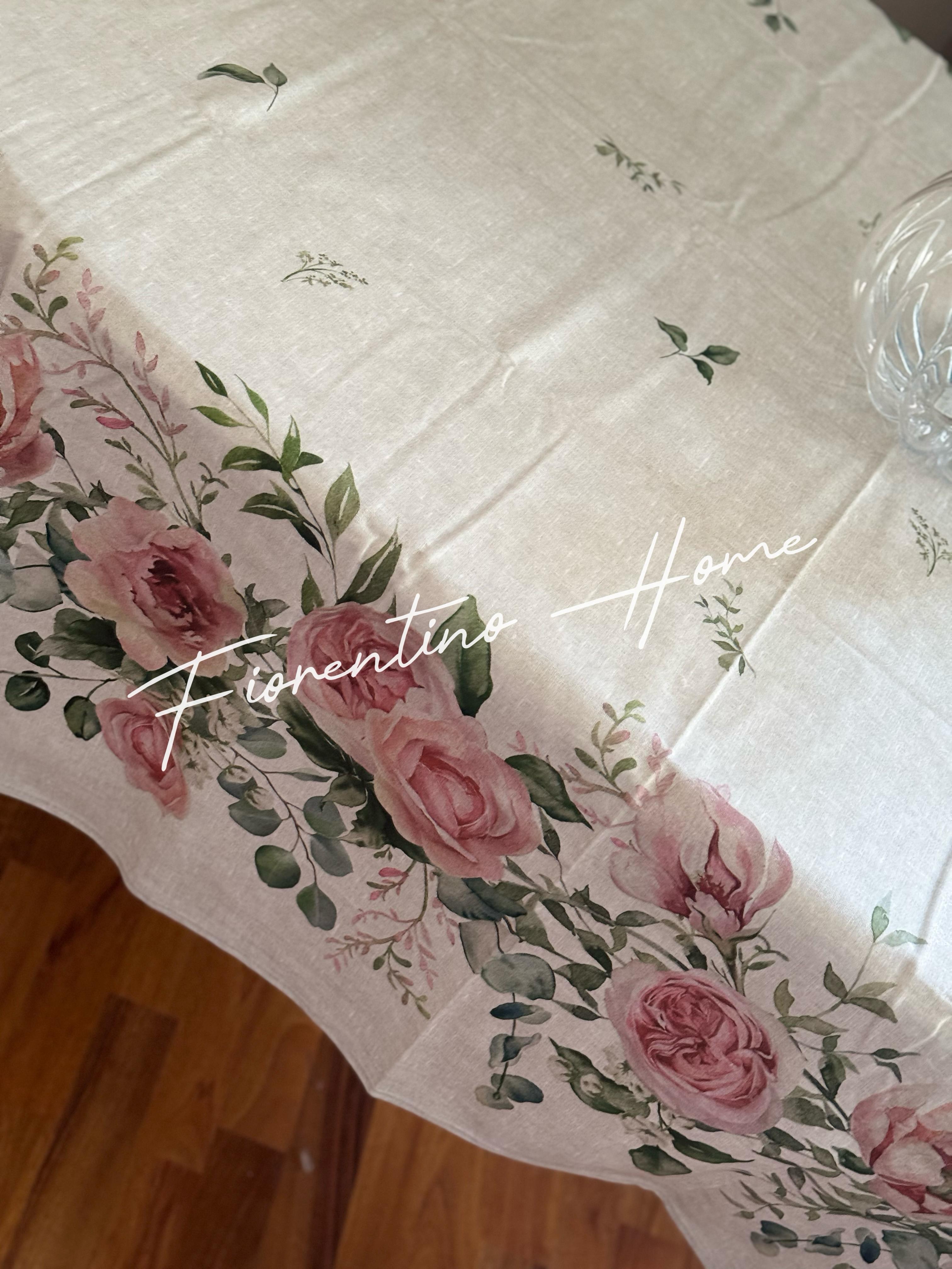 Tovaglia cerata in cotone con stampa digitale Rosa senza spine - 155x220 cm - L'Atelier17